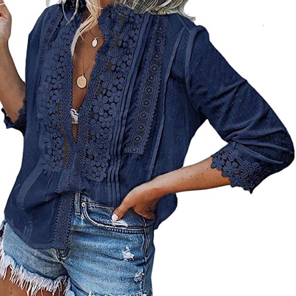 Sexy, navy blue lace blouse